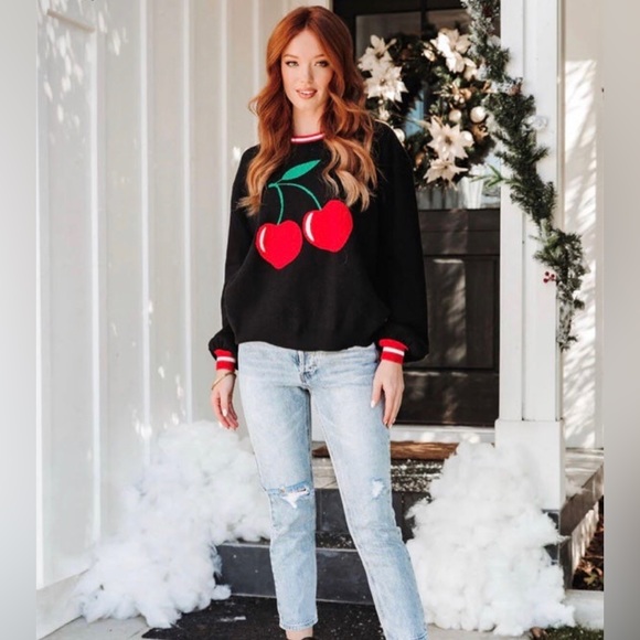 VICI cherry graphic black & red pullover knit crewneck sweater NEW 🎉SALE - Picture 14 of 16